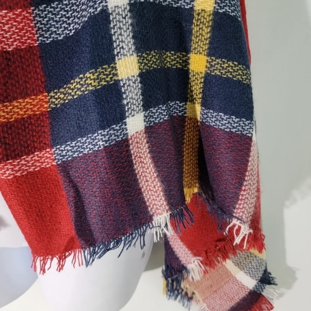 Fall Winter Shawl Blanket Throw In Red/Navy/Yellow 54 X 58
